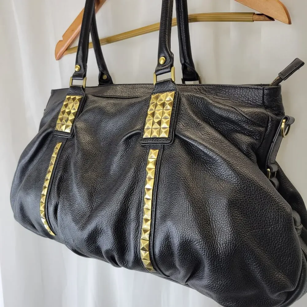 Fenn Wright Manson Large Black Leather Hobo with Bronze Hardware